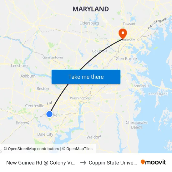 New Guinea Rd @ Colony View Dr to Coppin State University map