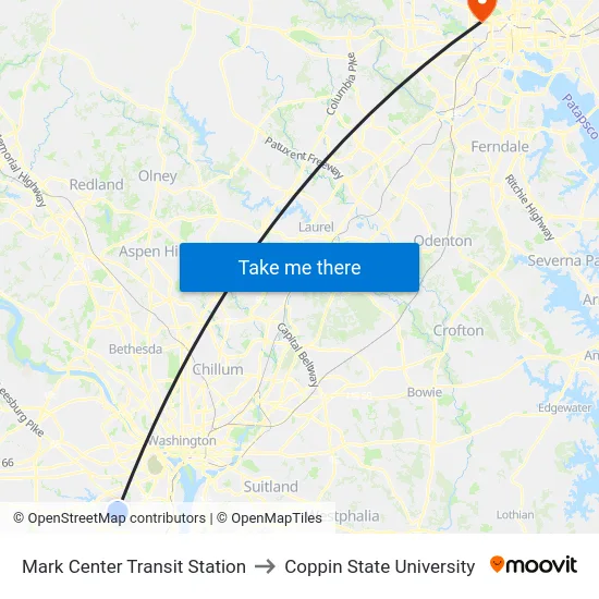 Mark Center Transit Station to Coppin State University map