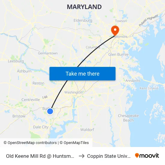 Old Keene Mill Rd @ Huntsman Blvd to Coppin State University map