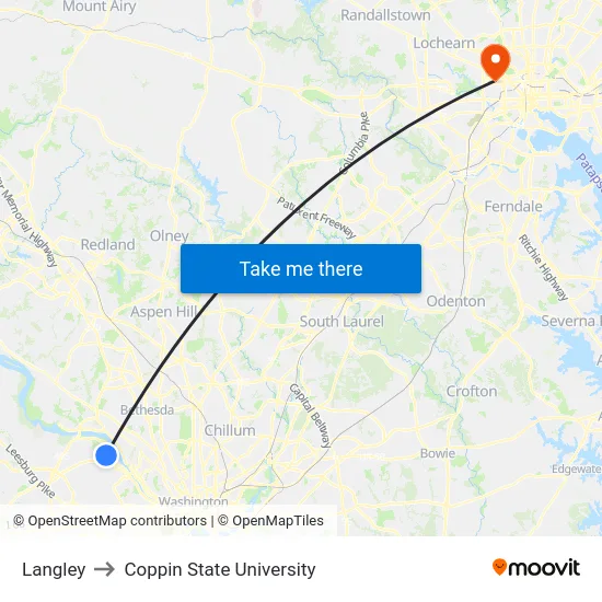 Langley to Coppin State University map