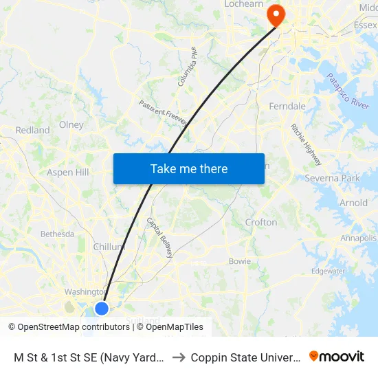 M St & 1st St SE (Navy Yard) Sb to Coppin State University map
