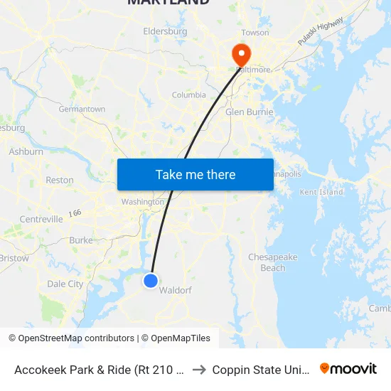 Accokeek Park & Ride (Rt 210 & Rt 373) to Coppin State University map