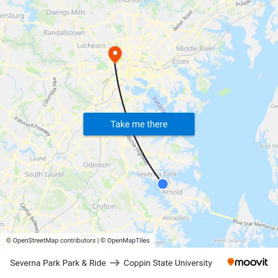 Severna Park Park & Ride to Coppin State University map
