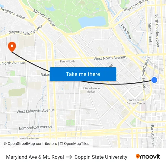 Maryland Ave & Mt. Royal to Coppin State University map