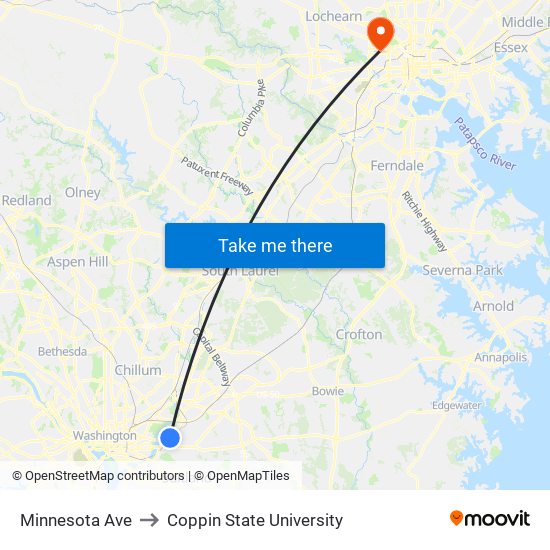 Minnesota Ave to Coppin State University map