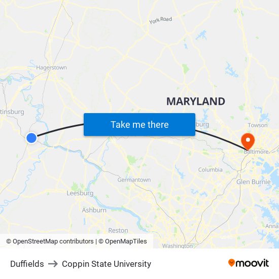 Duffields to Coppin State University map