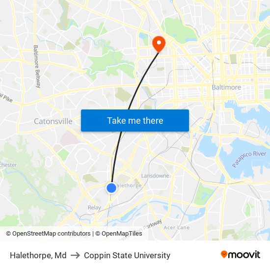 Halethorpe, Md to Coppin State University map