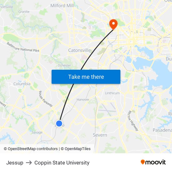 Jessup to Coppin State University map