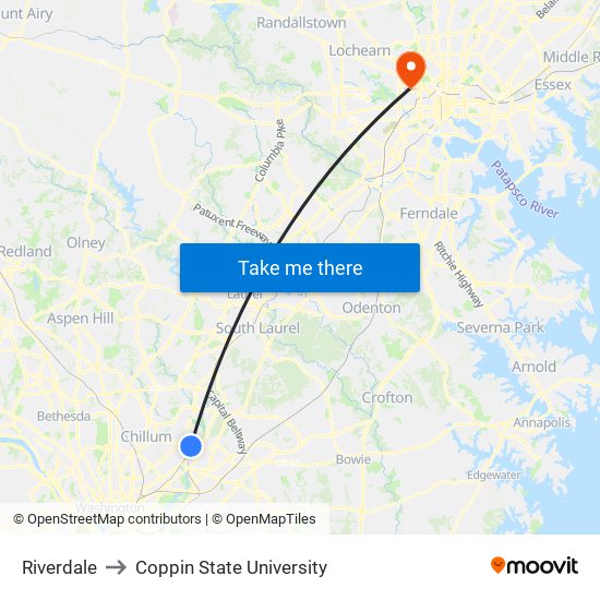 Riverdale to Coppin State University map