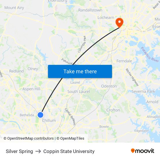Silver Spring to Coppin State University map