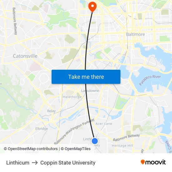 Linthicum to Coppin State University map