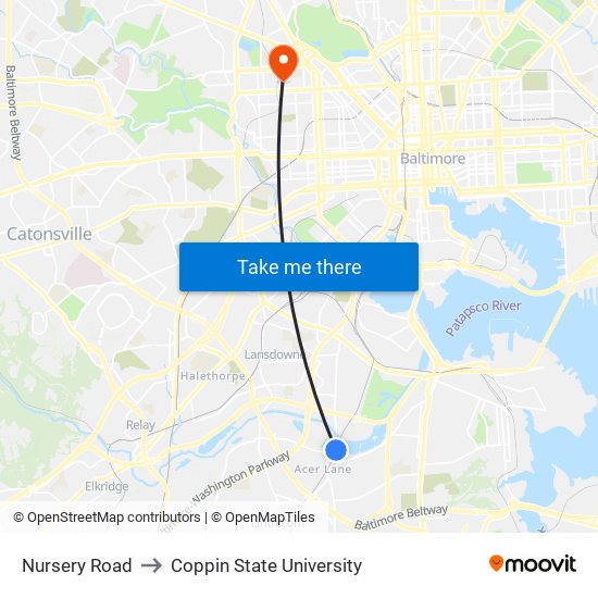 Nursery Road to Coppin State University map