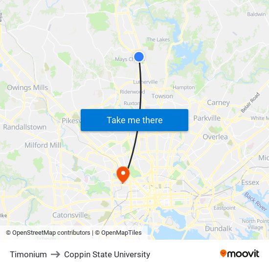 Timonium to Coppin State University map