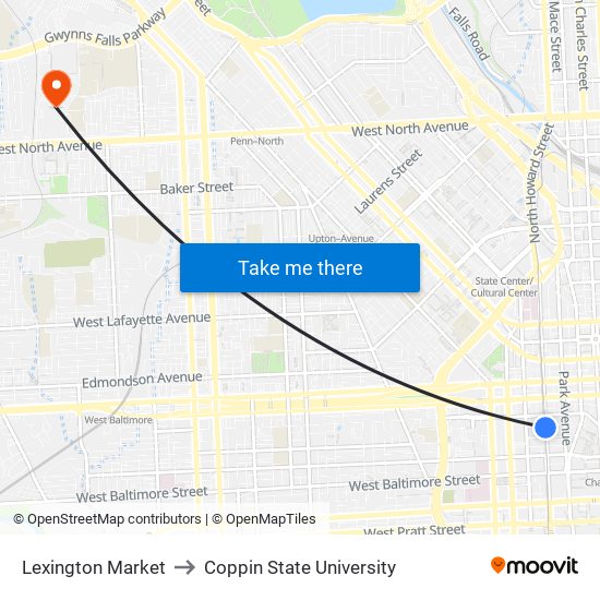 Lexington Market to Coppin State University map
