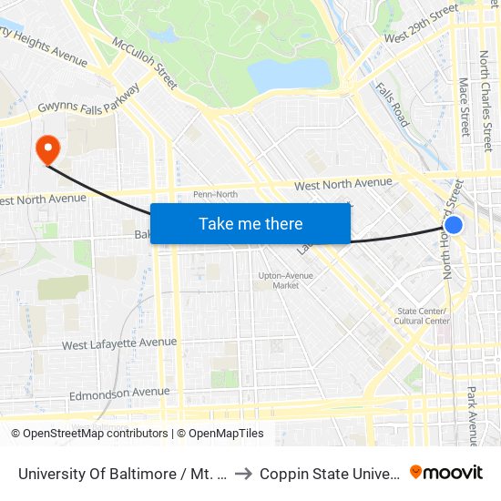 University Of Baltimore / Mt. Royal to Coppin State University map