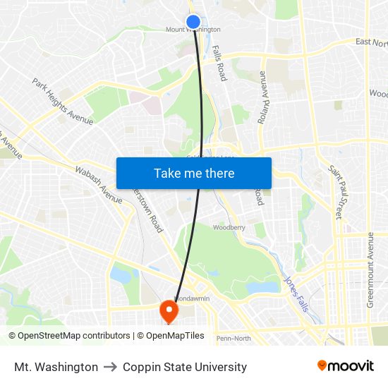 Mt. Washington to Coppin State University map