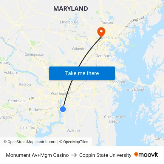 Monument Av+Mgm Casino to Coppin State University map