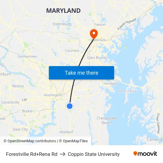 Forestville Rd+Rena Rd to Coppin State University map