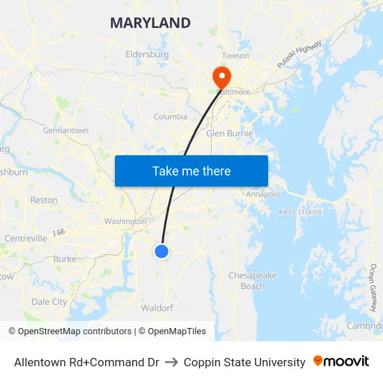 Allentown Rd+Command Dr to Coppin State University map