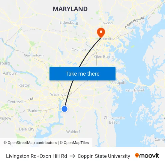 Livingston Rd+Oxon Hill Rd to Coppin State University map