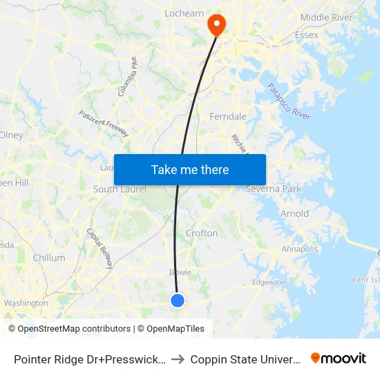 Pointer Ridge Dr+Presswick Ln to Coppin State University map