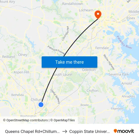 Queens Chapel Rd+Chillum Rd to Coppin State University map