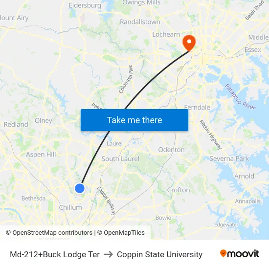 Md-212+Buck Lodge Ter to Coppin State University map
