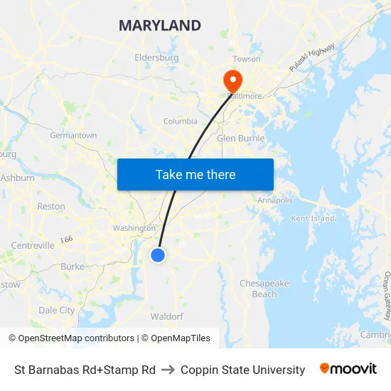 St Barnabas Rd+Stamp Rd to Coppin State University map