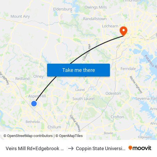 Veirs Mill Rd+Edgebrook Rd to Coppin State University map