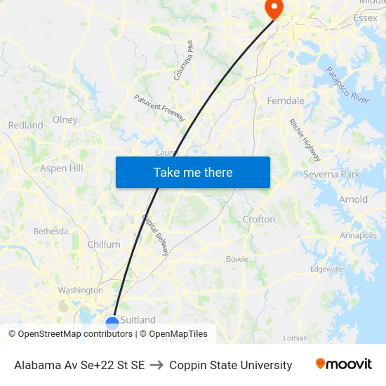Alabama Av Se+22 St SE to Coppin State University map