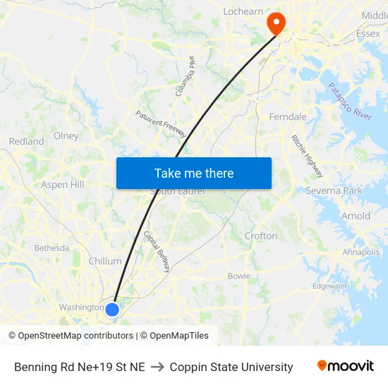 Benning Rd Ne+19 St NE to Coppin State University map