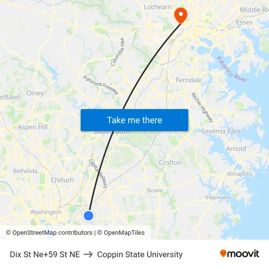 Dix St Ne+59 St NE to Coppin State University map