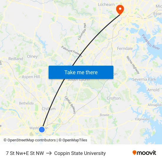 7 St Nw+E St NW to Coppin State University map