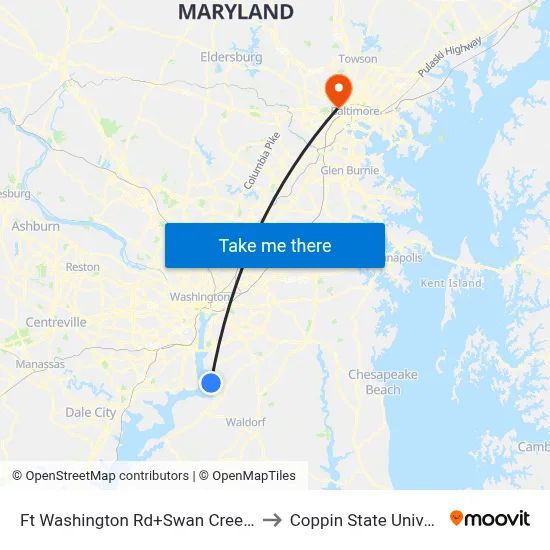 Ft Washington Rd+Swan Creek Rd E to Coppin State University map