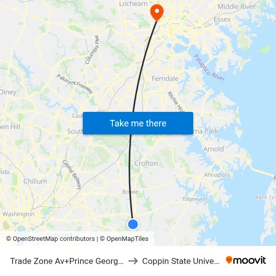 Trade Zone Av+Prince Georges Bl to Coppin State University map