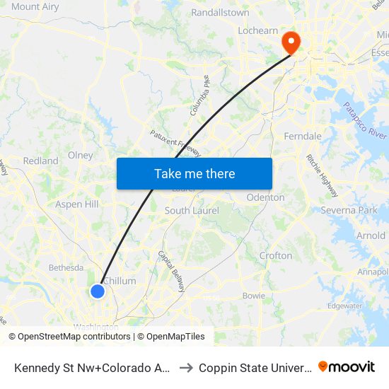 Kennedy St Nw+Colorado Av NW to Coppin State University map