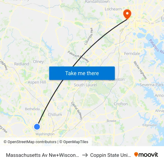 Massachusetts Av Nw+Wisconsin Av NW to Coppin State University map
