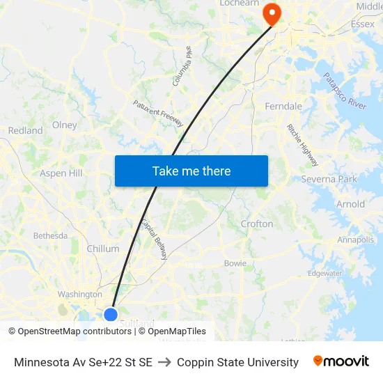 Minnesota Av Se+22 St SE to Coppin State University map