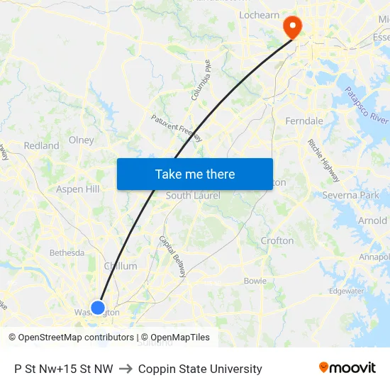 P St Nw+15 St NW to Coppin State University map