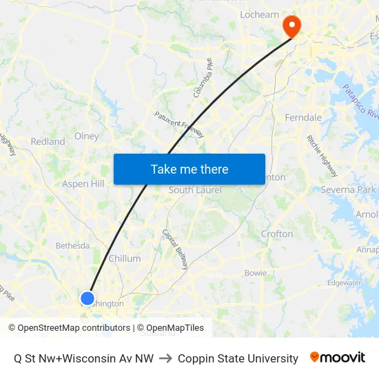 Q St Nw+Wisconsin Av NW to Coppin State University map