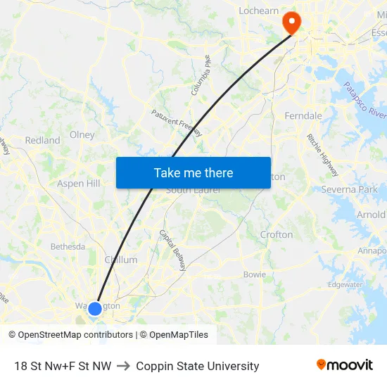 18 St Nw+F St NW to Coppin State University map