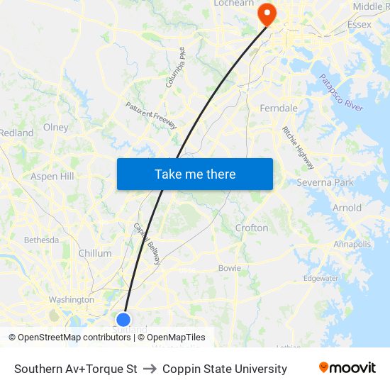 Southern Av+Torque St to Coppin State University map