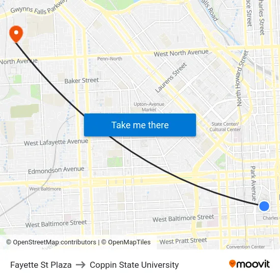 Fayette St Plaza to Coppin State University map