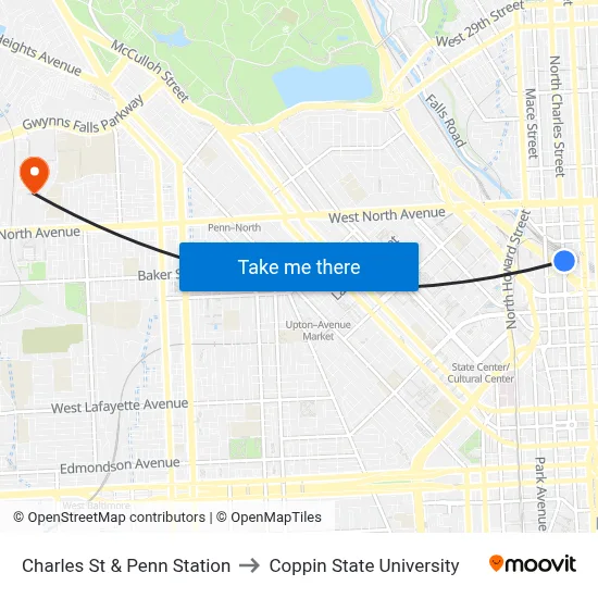 Charles St & Penn Station to Coppin State University map