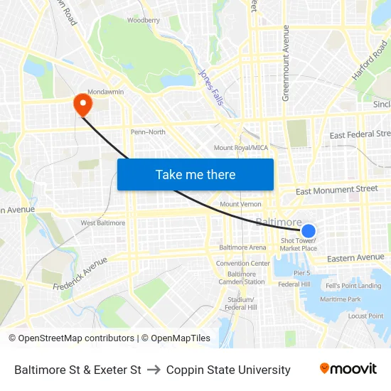 Baltimore St & Exeter St to Coppin State University map
