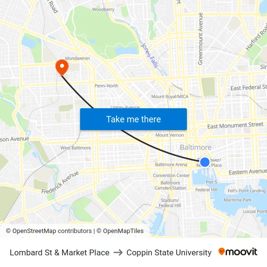 Lombard St & Market Place to Coppin State University map