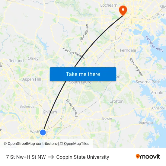 7 St Nw+H St NW to Coppin State University map