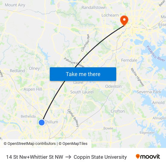 14 St Nw+Whittier St NW to Coppin State University map