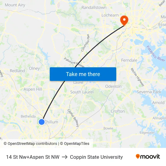 14 St Nw+Aspen St NW to Coppin State University map