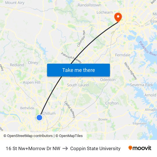 16 St Nw+Morrow Dr NW to Coppin State University map